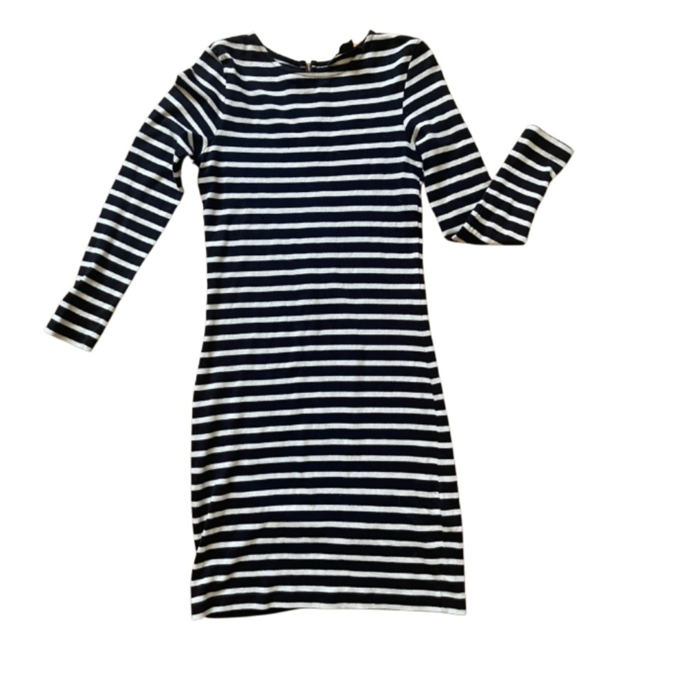 French Connection Black and White Striped Dress with Zipper Back